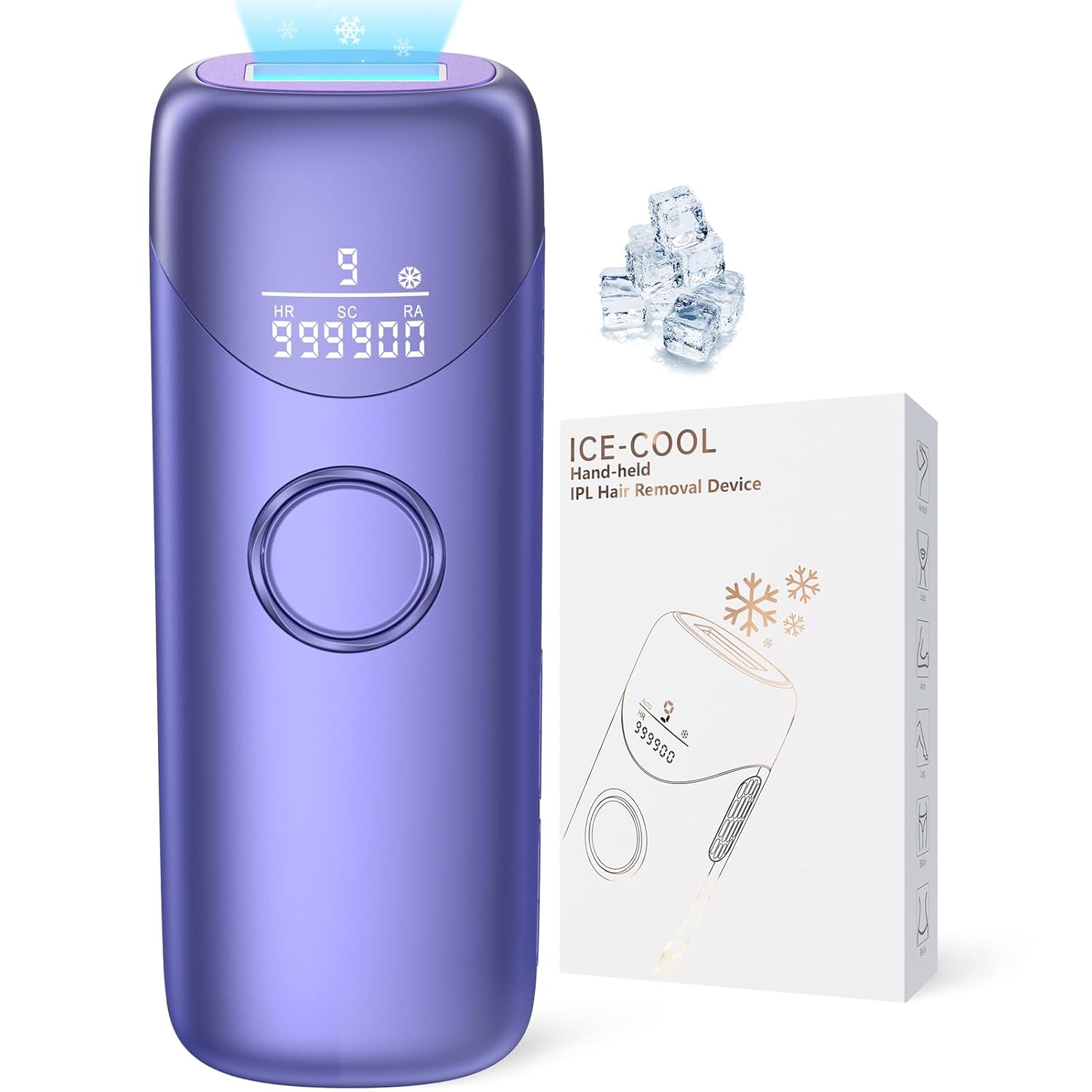 Ubroo 3-in-1 Laser Hair Removal Device with Ice-Cooling | Painless Permanent Hair Reduction for Women & Men – Use on Face & Body